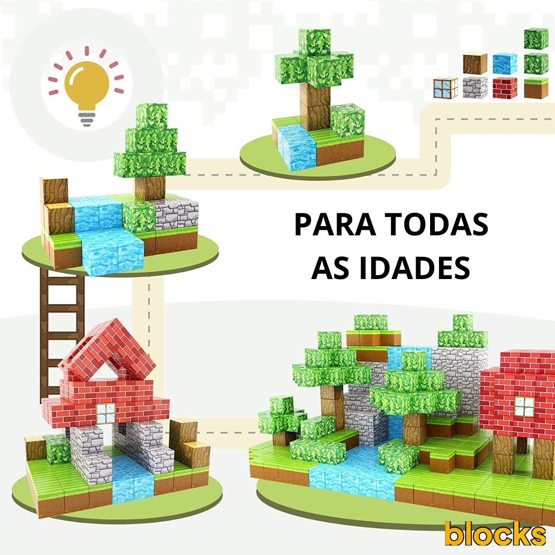 Blocks Dia das Crianças Minecraft - 48/64/75 peças (+5 Bonecos BRINDE Hoje)