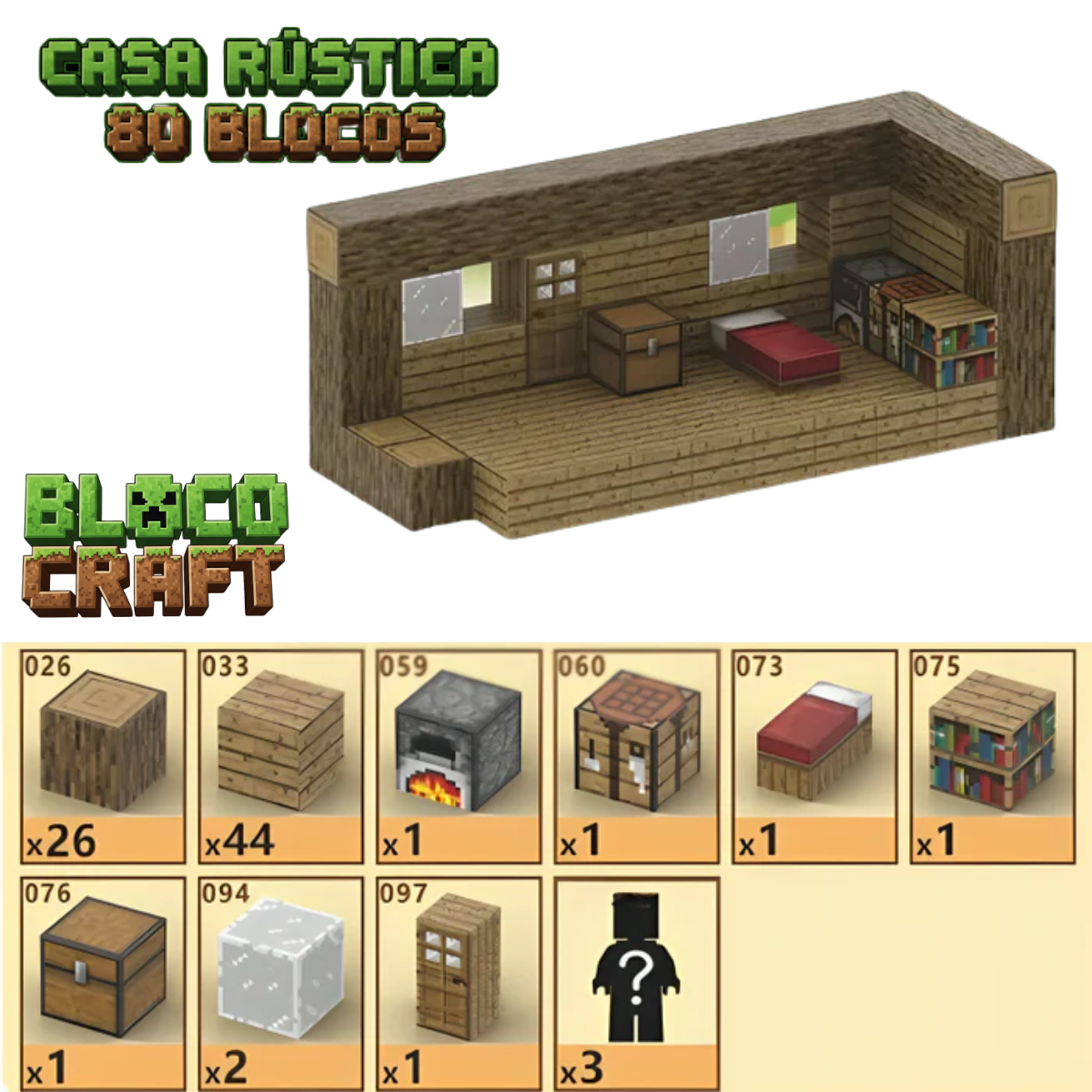 Casa Rústica Minecraft® (80 Blocos)