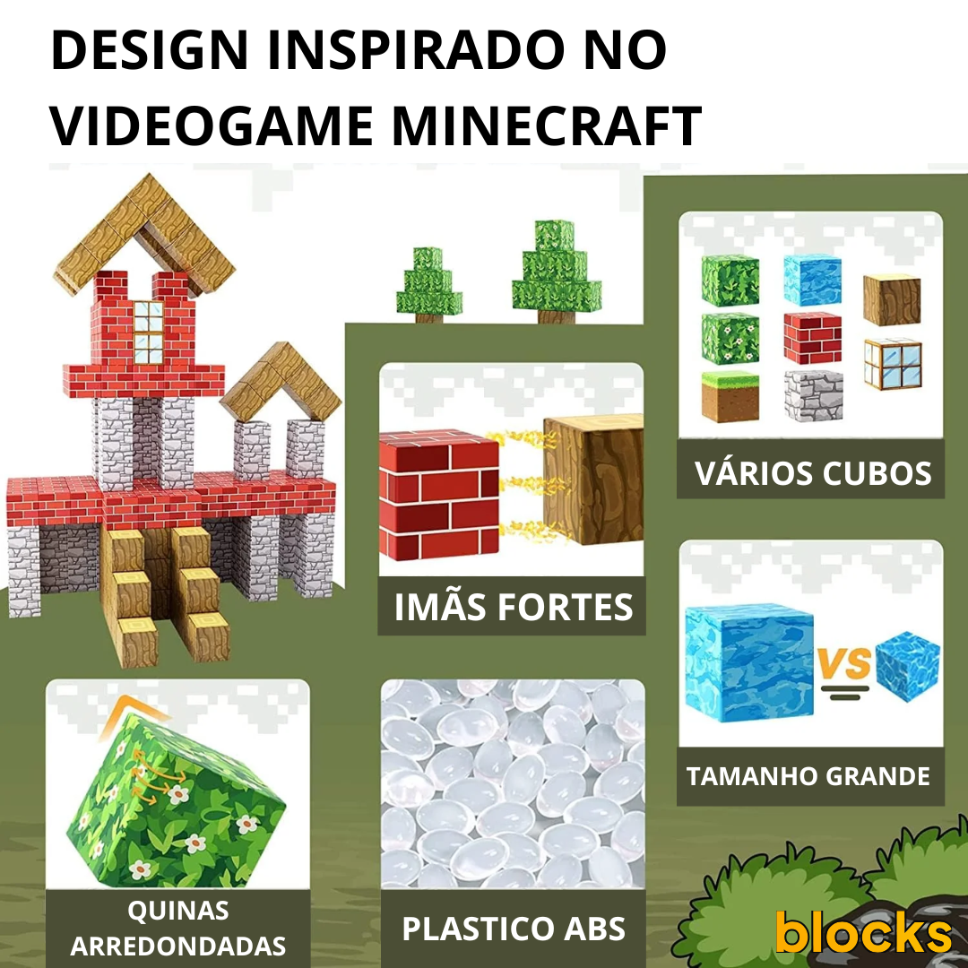 Blocks Dia das Crianças Minecraft - 48/64/75 peças (+5 Bonecos BRINDE Hoje)