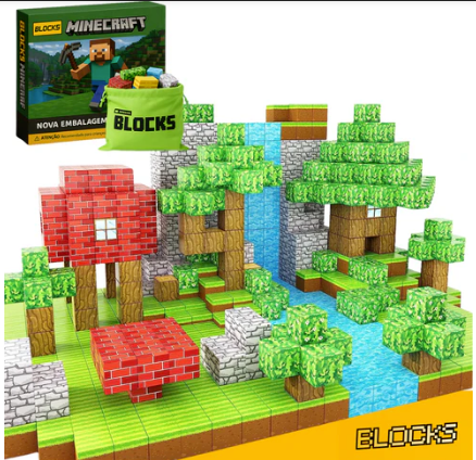 Blocks Magnéticos de Construção Minecraft - 40 Blocos (+5 Bonecos Grátis)