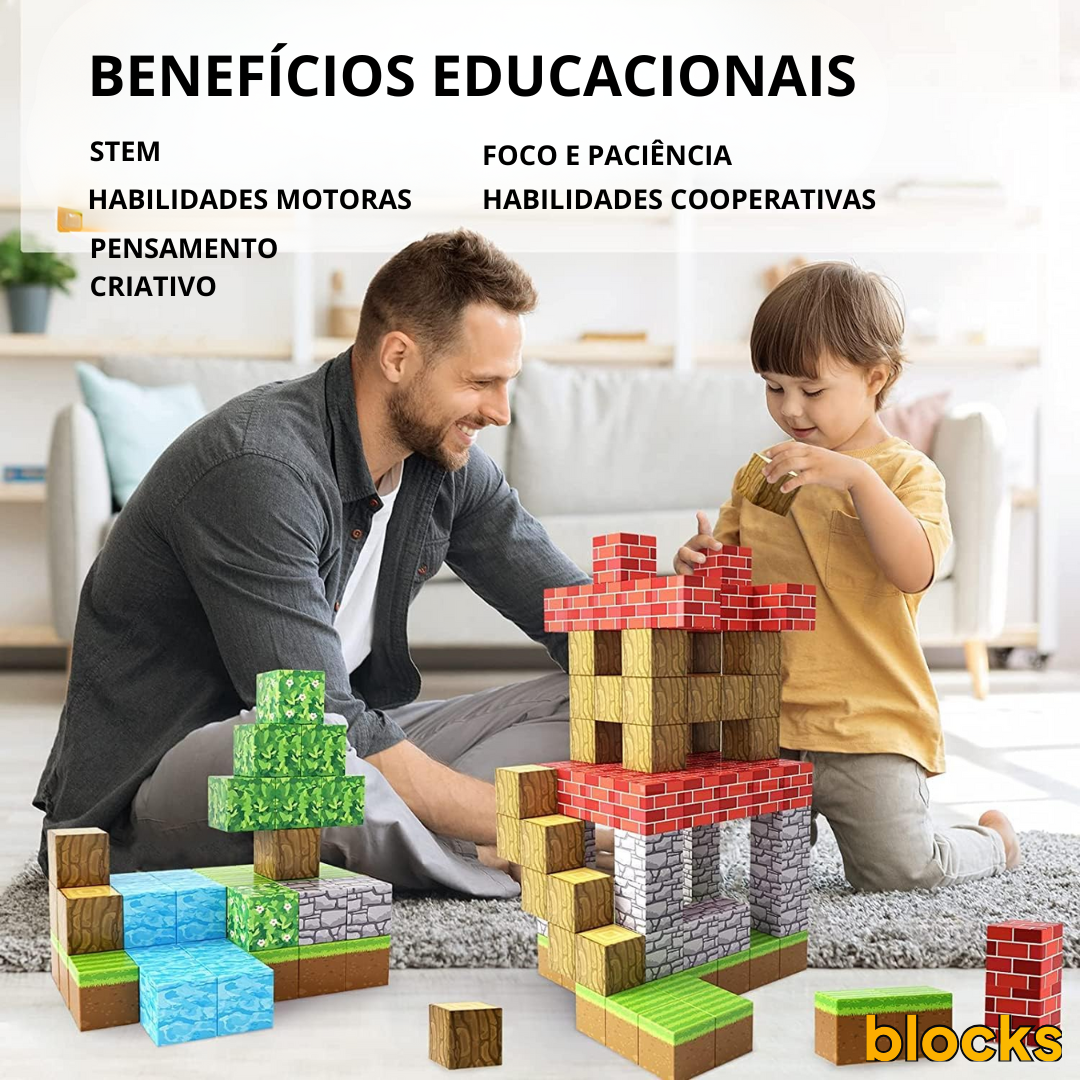 Blocks Dia das Crianças Minecraft - 48/64/75 peças (+5 Bonecos BRINDE Hoje)