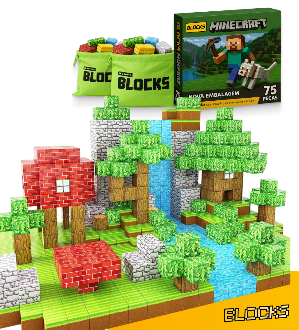 Blocks Dia das Crianças Minecraft - 48/64/75 peças (+5 Bonecos BRINDE Hoje)